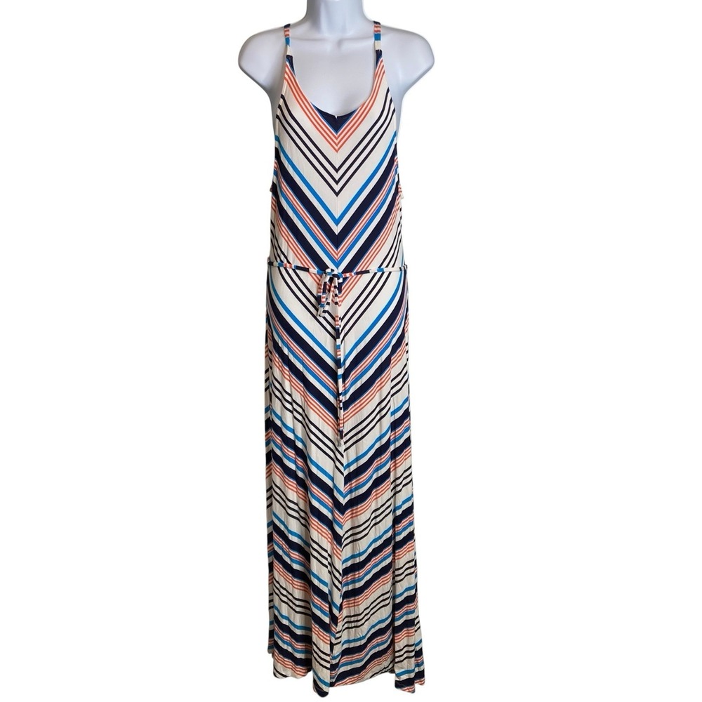 Old Navy Striped Chevron Maxi Dress Size L Casual Boho Slinky Stretchy Weekends